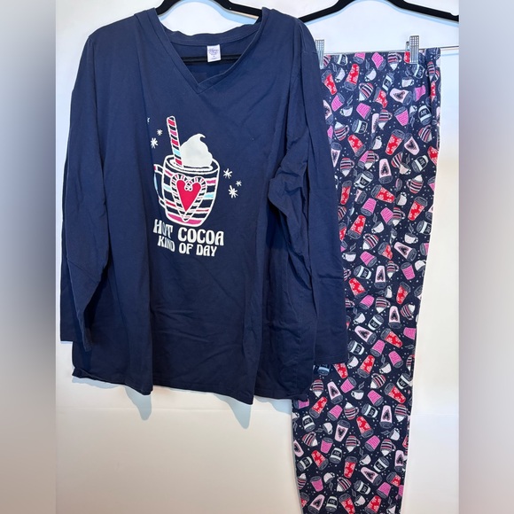 Sleep Chic Women’s Pajama Set 3X – Hot Cocoa Long Sleeve Top & Mug Print Pants - Picture 1 of 15